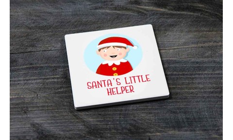 Santa's Little Helper Boy Elf Ceramic Coaster 
